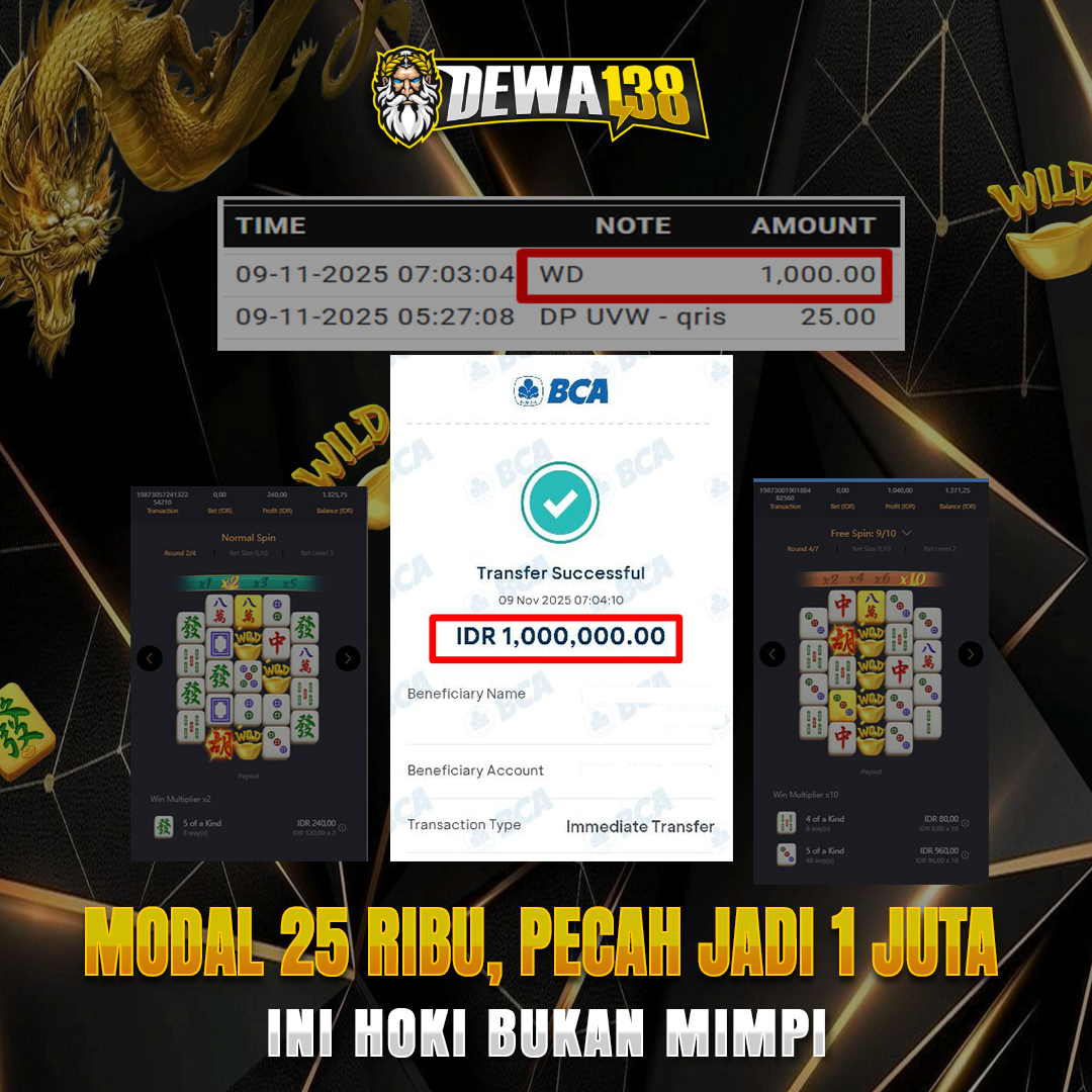 DEWA138: Tempat Game Jackpot Dalam Waktu Singkat Depo 25k Wd 1 Juta
